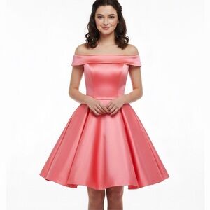 Custom dress heavy duty off shoulder knee length satin dress XS
